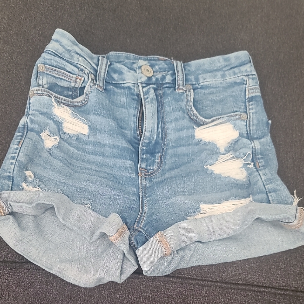 American Eagle Outfitters Blue Distressed Jean Shorts
